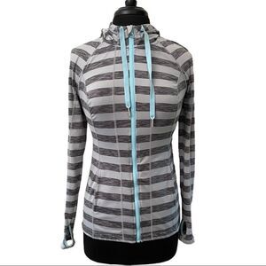 Lukka Full Zip Gray Striped Hoodie Sz M